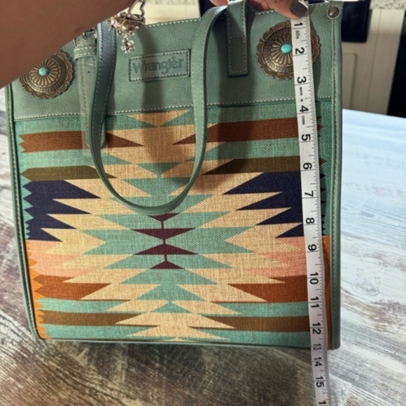 WRANGLER leather aztec concealed carry turquoise tote bag NWT - Picture 7 of 16